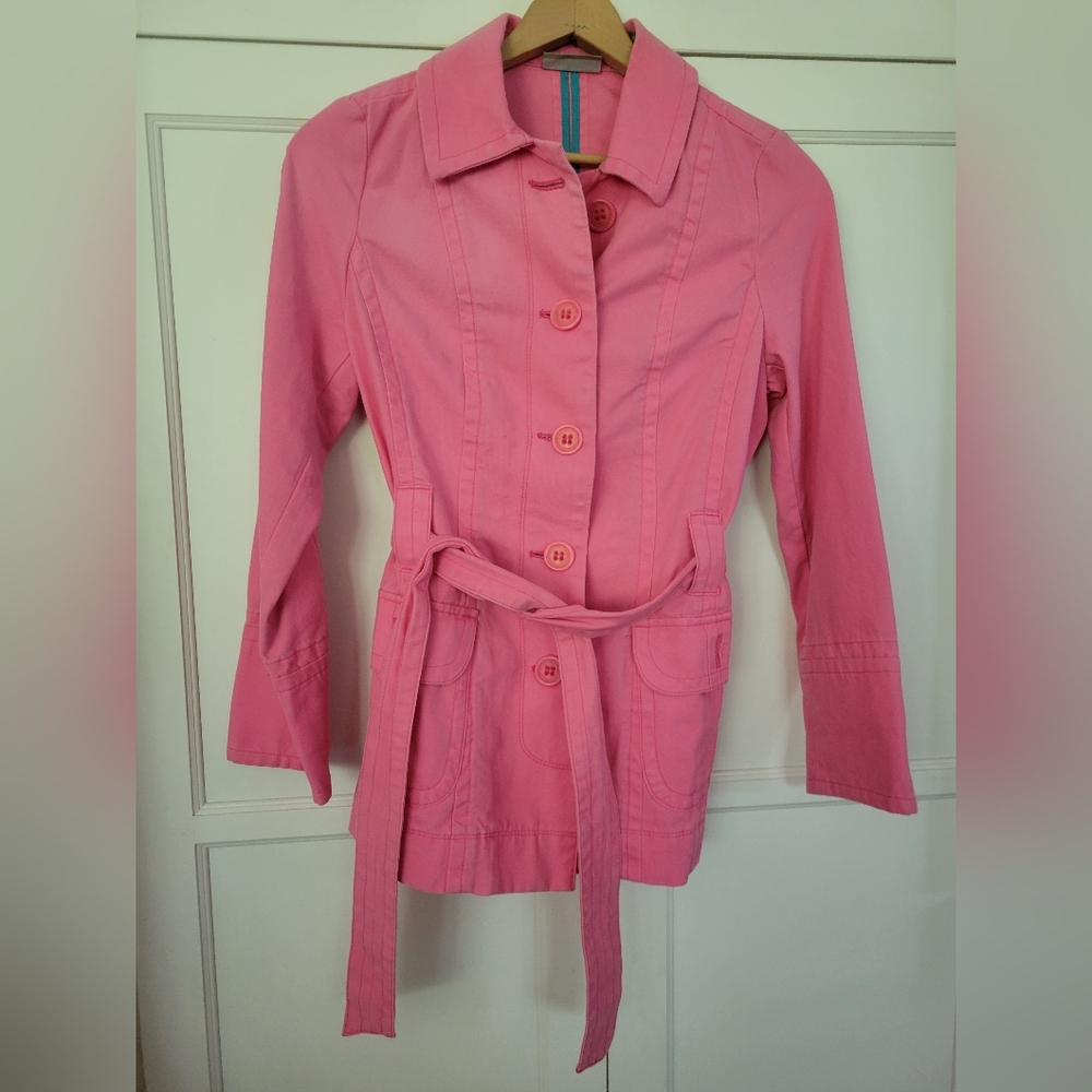 Pink Short Belted Canvas Women's Jacket, size Medium